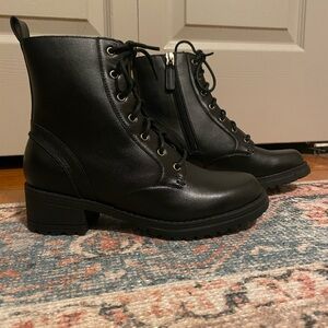 Black Leather Lace-Up Ankle Boots, Size 6